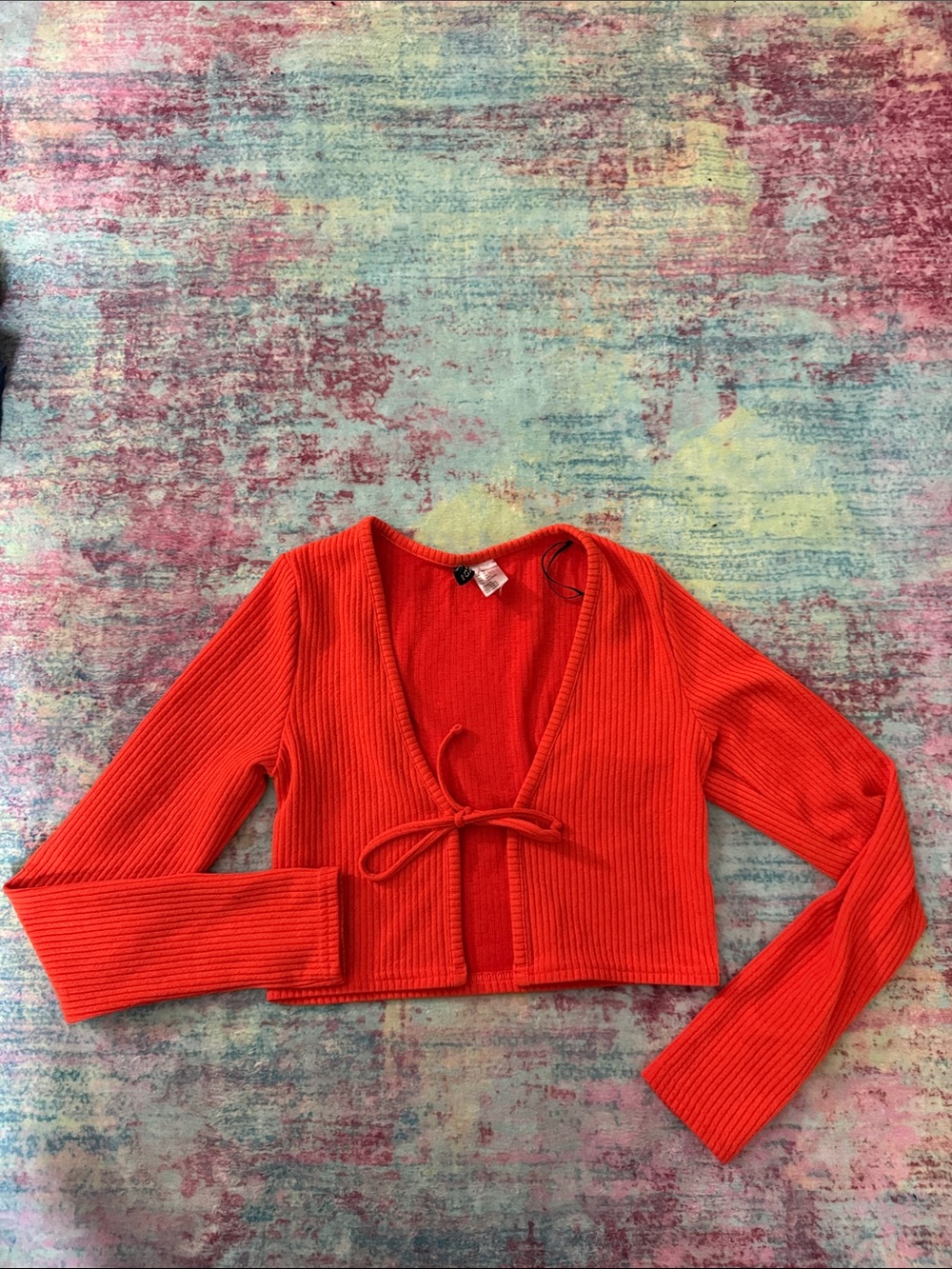 Divided Bright Red Ribbed Tie-Front Cropped Cardigan